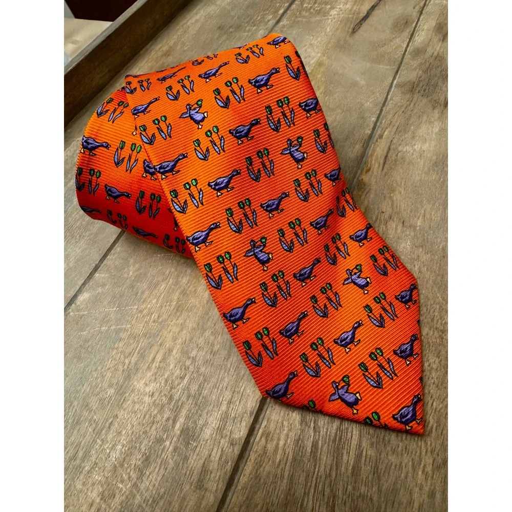 Cape Cod Neckwear Duck Novelty Tie Orange Silk Coastal Prep Nantucket - Picture 5 of 6